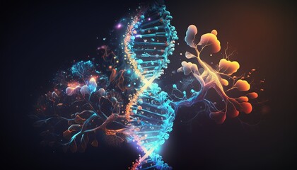 Shiny DNA medicine blockchain metaverse nft crypto Datastream flow background wallpaper created with generative ai technology