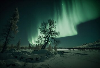 Aurora Borealis Northern Lights in Winter Arctic Landscape - Generative AI 022