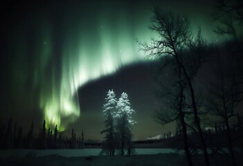 Aurora Borealis Northern Lights in Winter Arctic Landscape - Generative AI 010