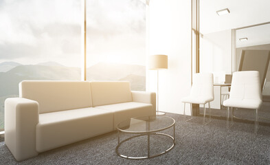 Modern office Cabinet.  3D rendering.   Meeting room. Sunset.