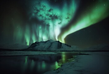 Aurora Borealis Northern Lights in Winter Arctic Landscape - Generative AI 020