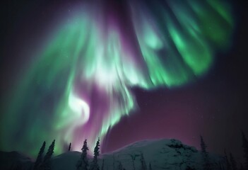 Aurora Borealis Northern Lights in Winter Arctic Landscape - Generative AI 015