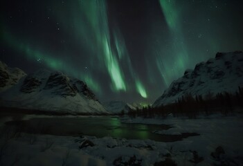 Aurora Borealis Northern Lights in Winter Arctic Landscape - Generative AI 019