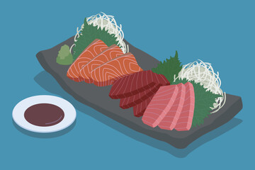 お刺身の盛り合わせのアイソメトリックベクターイラスト素材