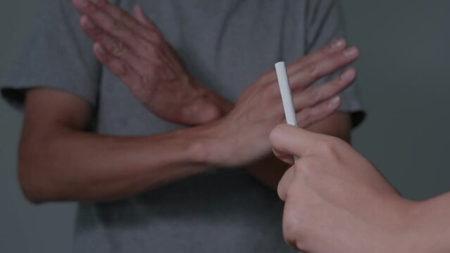 No smoking. Man stop smoke, refuse, reject, break take cigarette, say no. quit smoking for health. world tobacco day. drugs, Lung Cancer, emphysema , Pulmonary disease, narcotic, nicotine effect