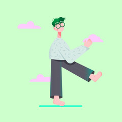 A boy walking on road under cloudy sky