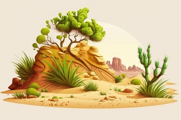 Sand dunes, scorching, arid desert environment. Generative AI