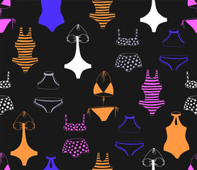  Seamless bikini pattern in sketch style in doodle style.