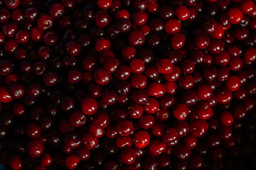 ripe red cherry, dark background, texture