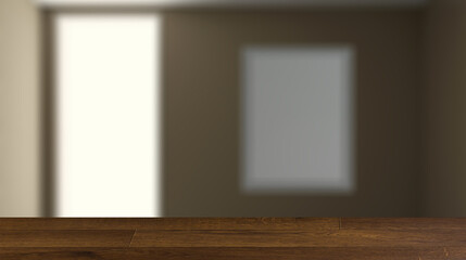 Modern bathroom including bath and sink. 3D rendering.. Mockup.. Background with empty wooden table. Flooring.
