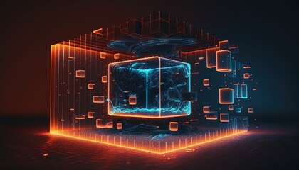 technology virtual reality blockchain neon data stream background created with generative ai technology
