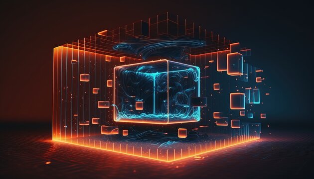 technology virtual reality blockchain neon data stream background created with generative ai technology
