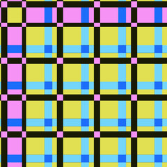 Funky Pastel and Black Plaid Repeating Pattern, Pink, yellow, blue and black Grid Print