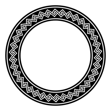 Hopi meander pattern, circle frame. Decorative border created by a seamless and disconnected meander pattern. Repeated motif, inspired by pottery patterns of the Hopi, a Native American ethnic group.