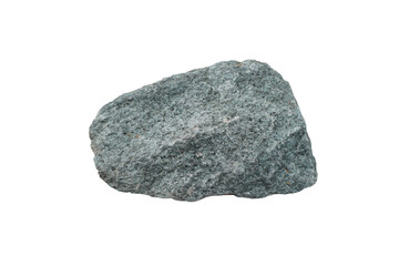 Raw specimen of Andesite extrusive igneous isolated on white background. Railway Ballast stone.