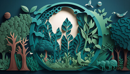 Earth Day Illustration for Green Initiatives and Enviroment in Papercut style. Generative AI