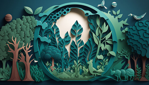 Earth Day Illustration for Green Initiatives and Enviroment in Papercut style. Generative AI