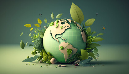 Green Earth Day Illustration for Eco-Friendly Market in Papercut Style. Generative AI - obrazy, fototapety, plakaty