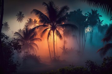 Obraz na płótnie Canvas palm trees at sunset generative ai