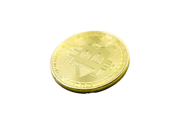 gold bitcoin coins isolated on transparent background.
