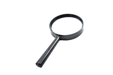 Close up single magnifying glass isolated on transparent background.