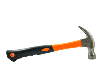 Hammer with orange and black handle isolated on transparent background.