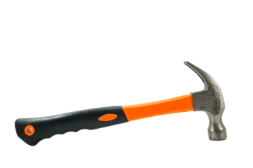 Hammer with orange and black handle isolated on transparent background.