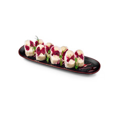 dessert Cherry Roll black plate white background isolation