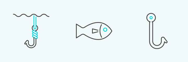Set line Fishing hook, under water and  icon. Vector