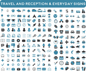 set of icons | premium hotel service and travel flight icon pack with addition Normal Routine signs 200 icon pack