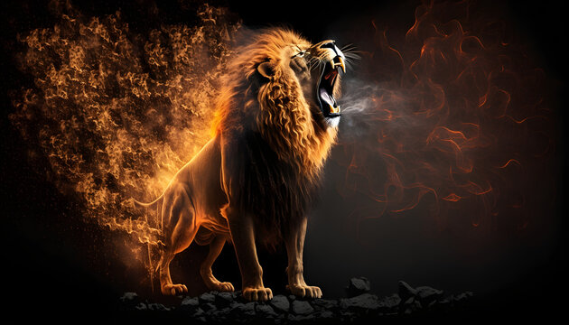 Lion on fire, generative AI