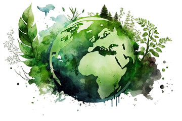 green planet earth watercolor png