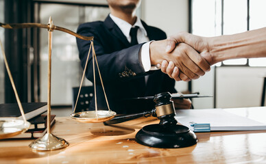 lawyer working with contract agreement at table office, law and justice concept, Selective focus.