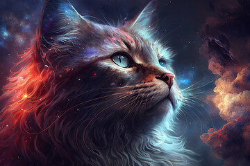 Cat on Space Nebula Wallpaper