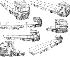Long trailer truck illustration vector sketch for industry