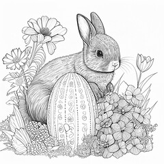Easter eggs and rabbit coloring book, generated ai
