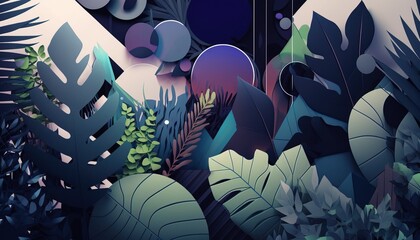 abstract nature jungle lowpoly polygon art background created with generative ai technology
