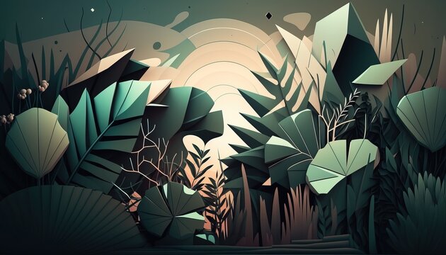 abstract nature jungle lowpoly polygon art background created with generative ai technology