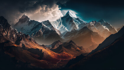 Fototapeta premium The beauty of the Himalayas, Mountains, Generative AI