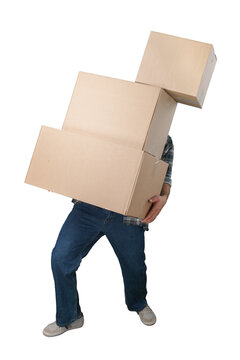 Man Carrying Pile of Falling Boxes