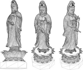 Sketch vector illustration of a statue of a holy goddess on a lotus