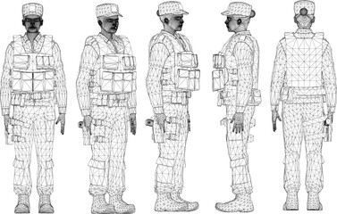 Fototapeta na wymiar Sketch vector illustration of female army police wearing uniform