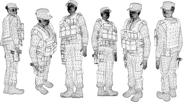 Sketch vector illustration of female army police wearing uniform