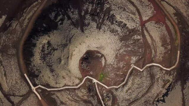 Aerial Drone footage of Grabrok Crater in summer, Iceland. Landscape Near Borgarfjordur Area In West Iceland. High quality 4k footage.