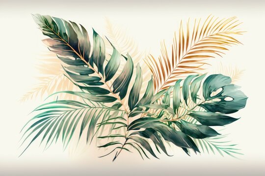 Picture for desktop backgrounds. Drawing of palm fronds. Fresco. Mural. Generative AI