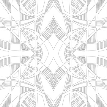 Tribal Complex Linear Outlined Zentangle Design, Black and White, vector Seamless Repeating Pattern Tile