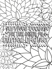 Strong woman quotes Flower Coloring Page 
Beautiful black and white illustration for adult coloring book