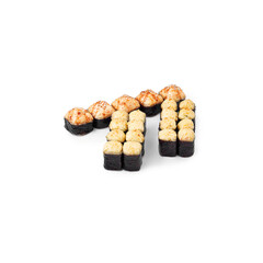 set baked sushi rolls Crab, chicken, asia white background isolated 