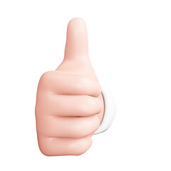 Thumb Up gesture hand 3D icon in front view - White sticker style