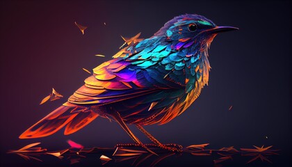 Fototapeta premium Colorful of bird glowing on black background. generative Ai